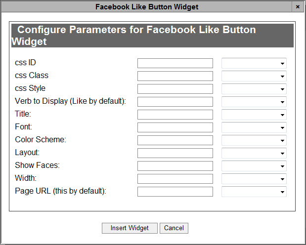 Configuring the Parameters for Facebook Like Button Widget