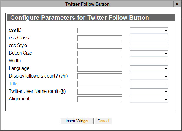 Configure Parameters for Twitter Follow Button Widget_Dialog Box-6.8