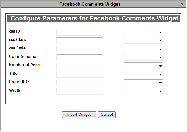 Configure Parameters for Facebook Comment Widget_Dialog Box-7.0