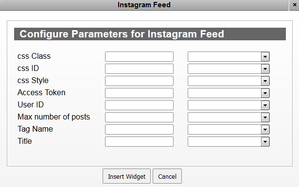 Configure Parameters for Instagram Feed Web Widget_Dialog Box-7.2